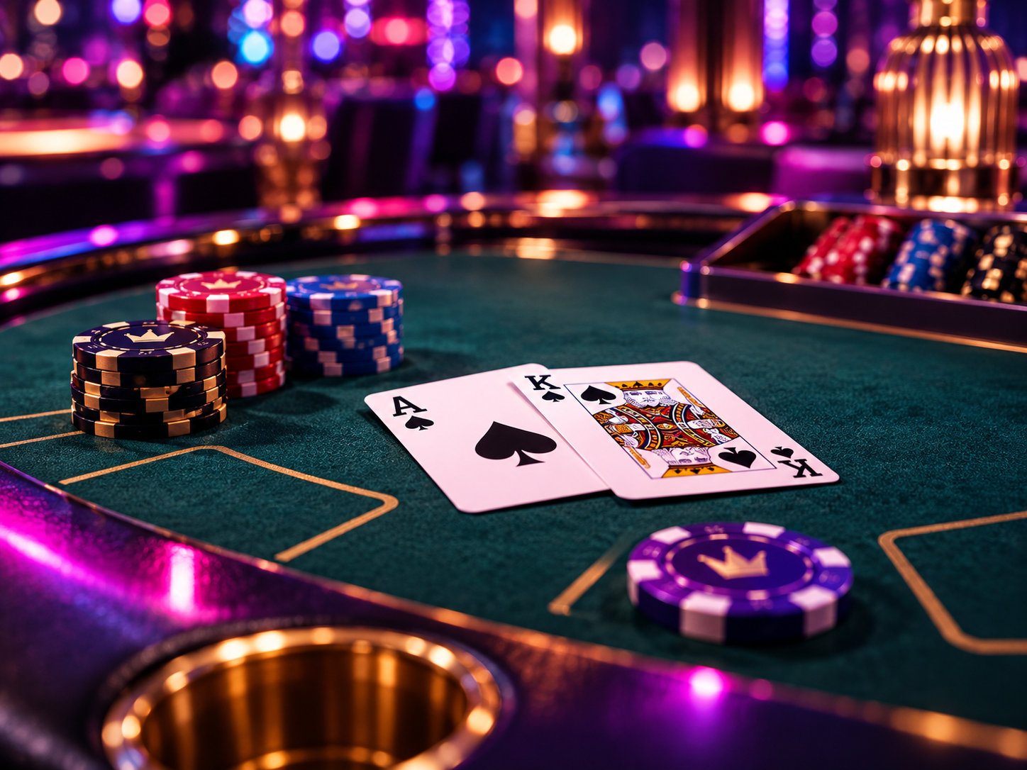Blackjack table with cards and chips