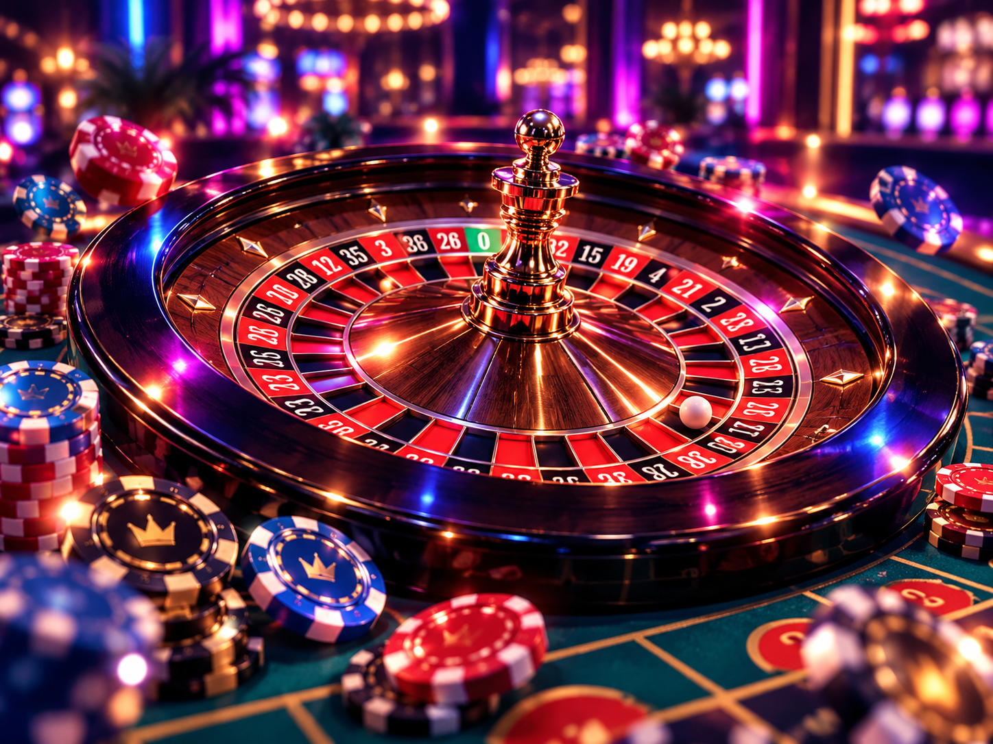 Roulette table with colourful chips