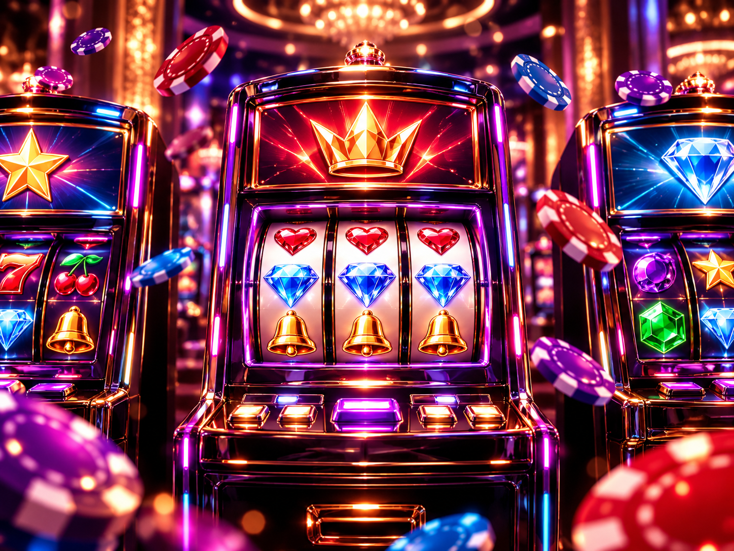 Colourful neon-lit slot machines